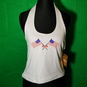 Cult Favorite White Halter Top Low Back Tank Size Large 4th of July Summer NWT